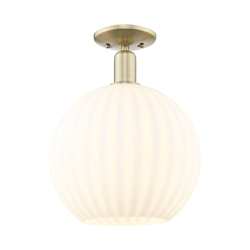 Innovations Lighting Endless Possibilities Arcadia - White Venetian - 1 Light 12" Semi-Flush Mount - Antique Brass