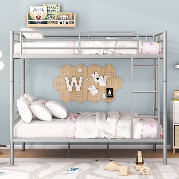 slide 2 of 27, [Save Space or Split Into 2 Beds] Full Over Full Metal Bunk Bed Silver