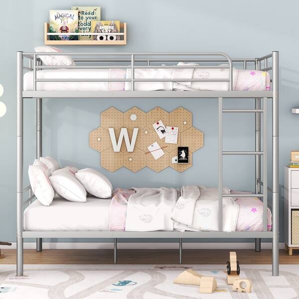 slide 2 of 9, Full over Full Metal Bunk Bed, Save Space or Split Into 2 Beds, Silver Silver