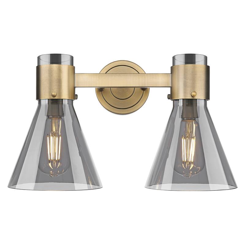 Innovations Lighting Downtown Urban - Lawton Cone - 2 Light 16" Wall-Mounted Bath Vanity Light - Brushed Brass, Light Smoke