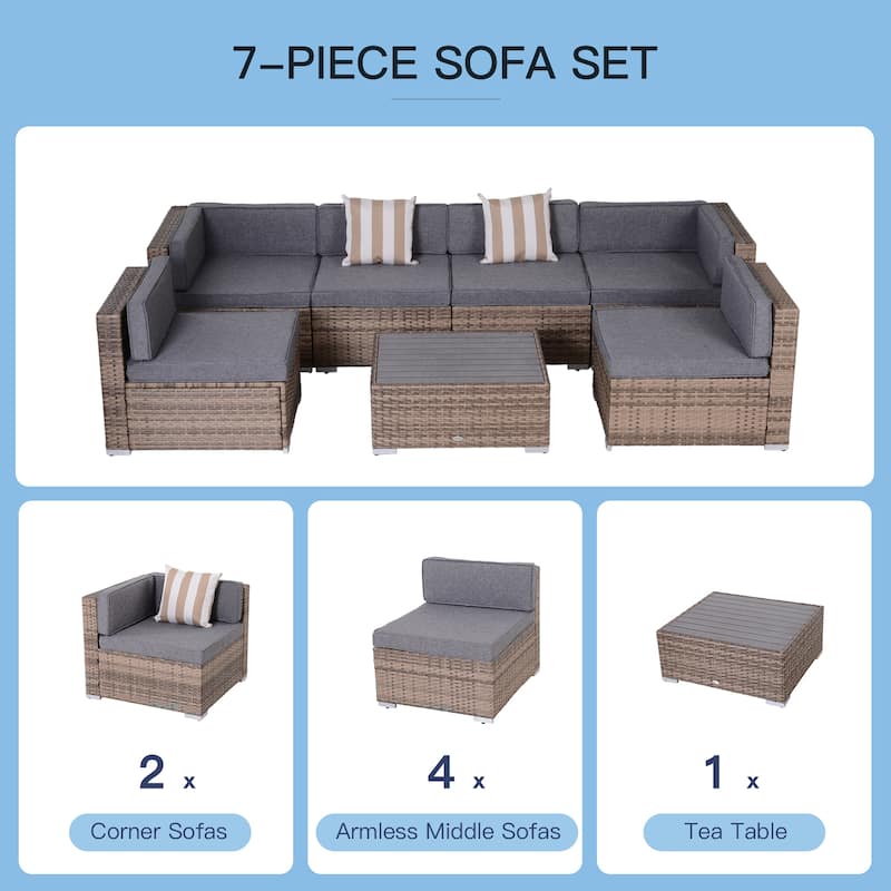 Outsunny 7-Piece Outdoor Wicker Patio Furniture Set