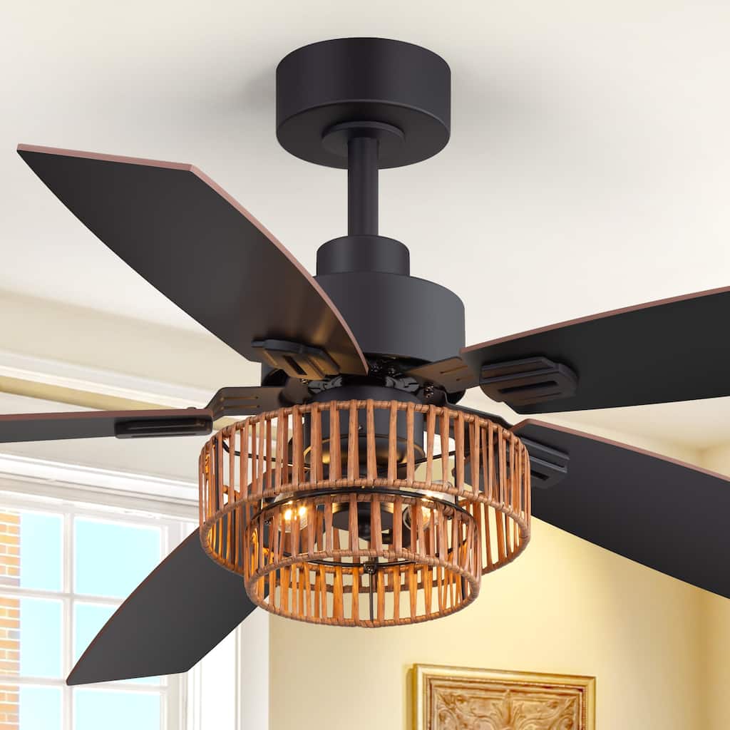52" Farmhouse Reversible 5-Blade Ceiling Fan with Light and Remote