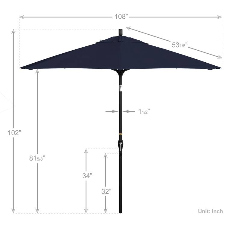 California Umbrella 9' Rd. Aluminum Patio Umbrella, Crank Lift with Push Button Tilt, Black Finish, Pacifica Fabric