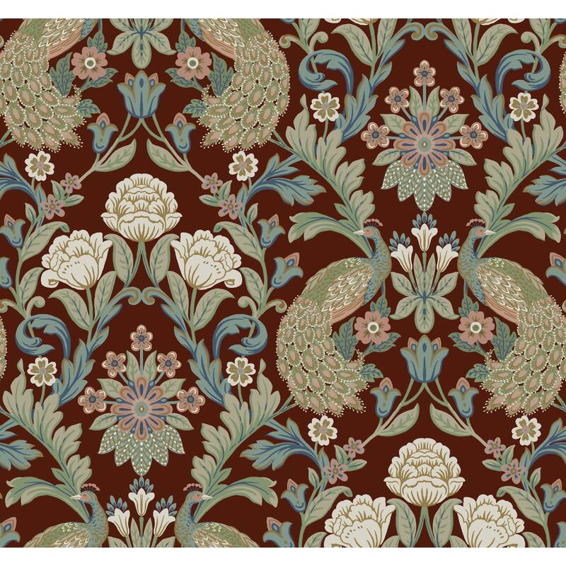 Eugene, Unpasted Non-Woven Plume Dynasty Wallpaper 27 in x 27 ft = 60.75 sq ft - Red