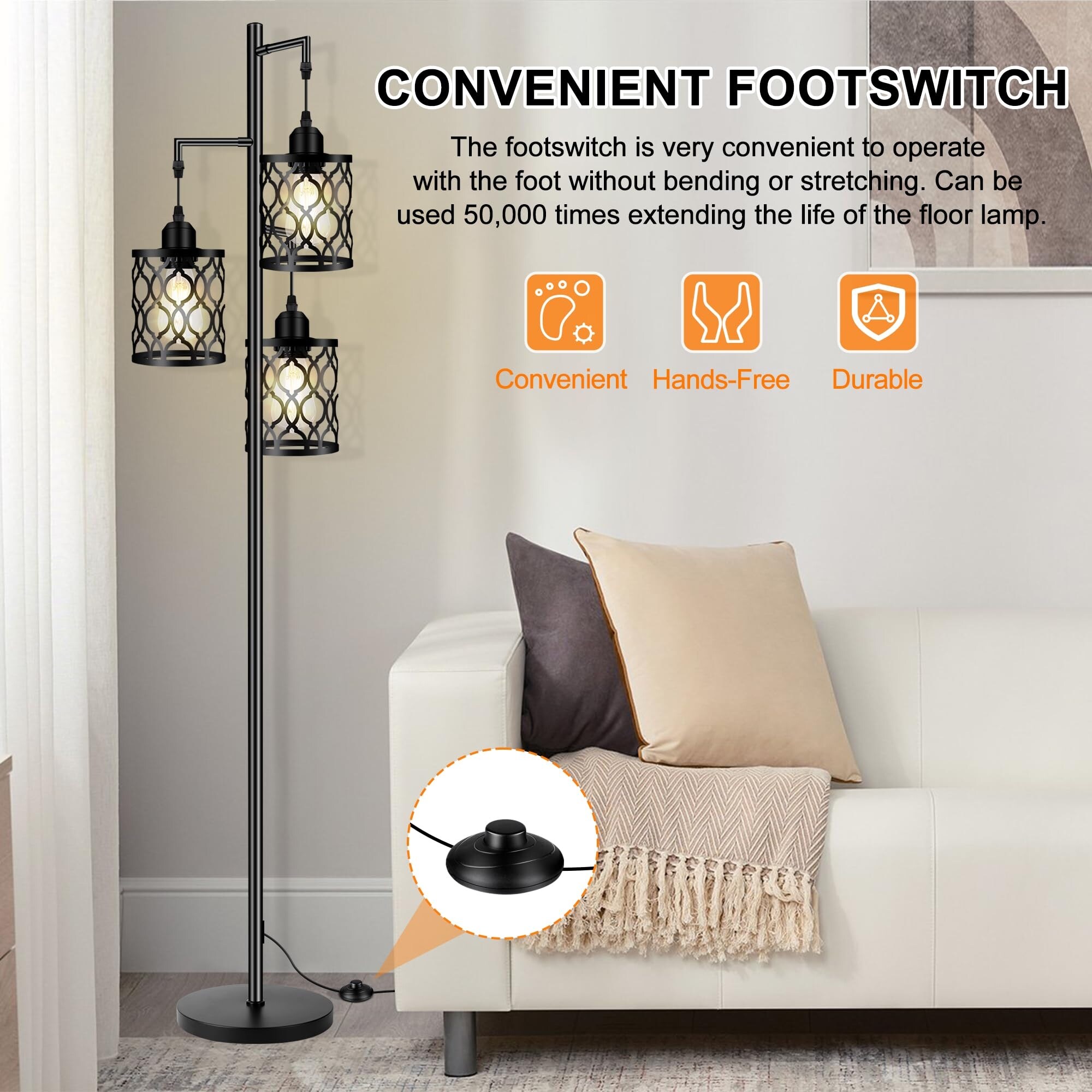 Industrial Floor Lamp Metal Farmhouse Floor Lamp for Living Room Rustic Standing Tall Lamp with 3 Elegant Cage Heads Black Bed Bath Beyond 40544072