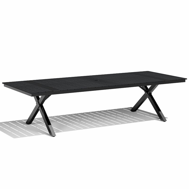 Outdoor Aluminum Dining Table Rectangular Table with Umbrella Hole for 10-12 Person