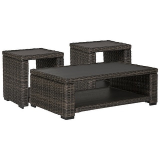 Signature Design by Ashley Grasson Lane Brown Outdoor Coffee Table with 2 End Tables
