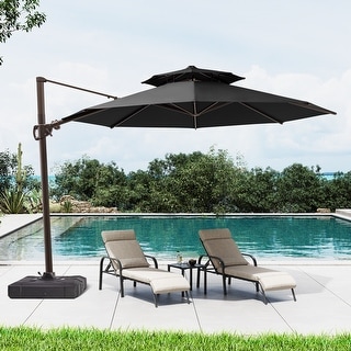 Luxury Outdoor Patio 11.5FT Round Double Top Offset Cantilever Umbrella ...