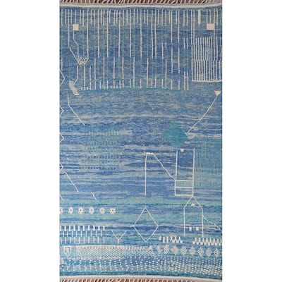 Blue Moroccan Area Rug Hand-Knotted Wool Carpet - 5'10"x 9'4"