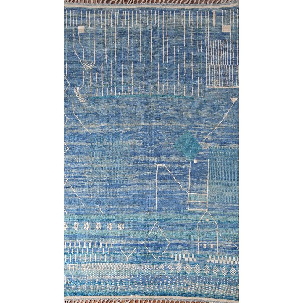 Blue Moroccan Area Rug Hand-Knotted Wool Carpet - 5'10"x 9'4"