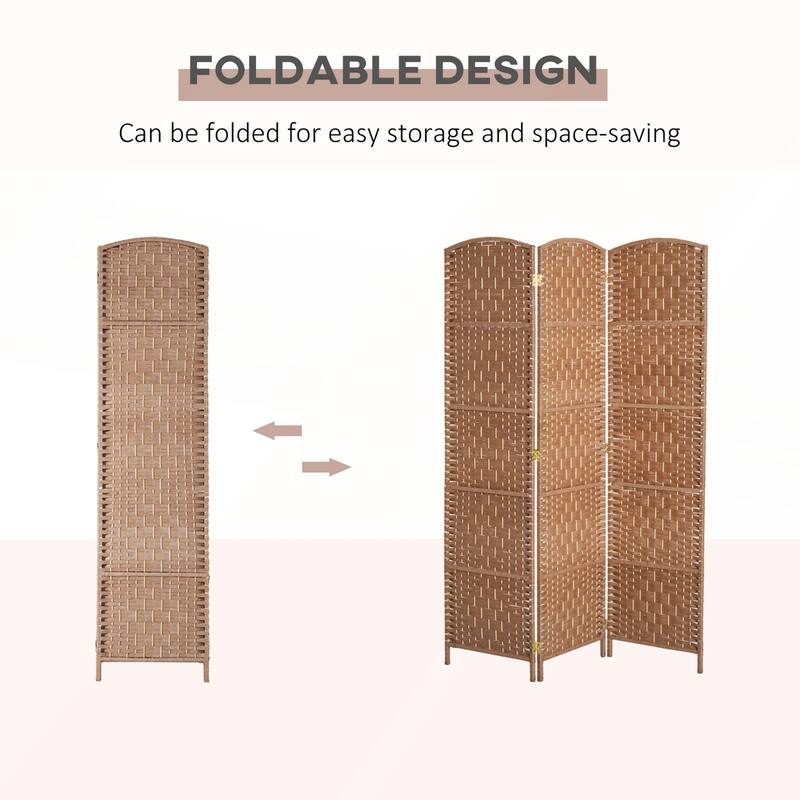 6' Tall Wicker Weave 6 Panel Room Divider Privacy Screen