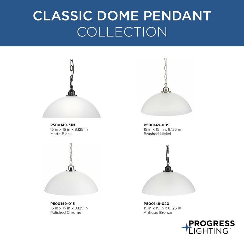 Classic Dome Collection One-Light Matte Black Transitional Pendant - 15 in x 15 in x 8.125 in