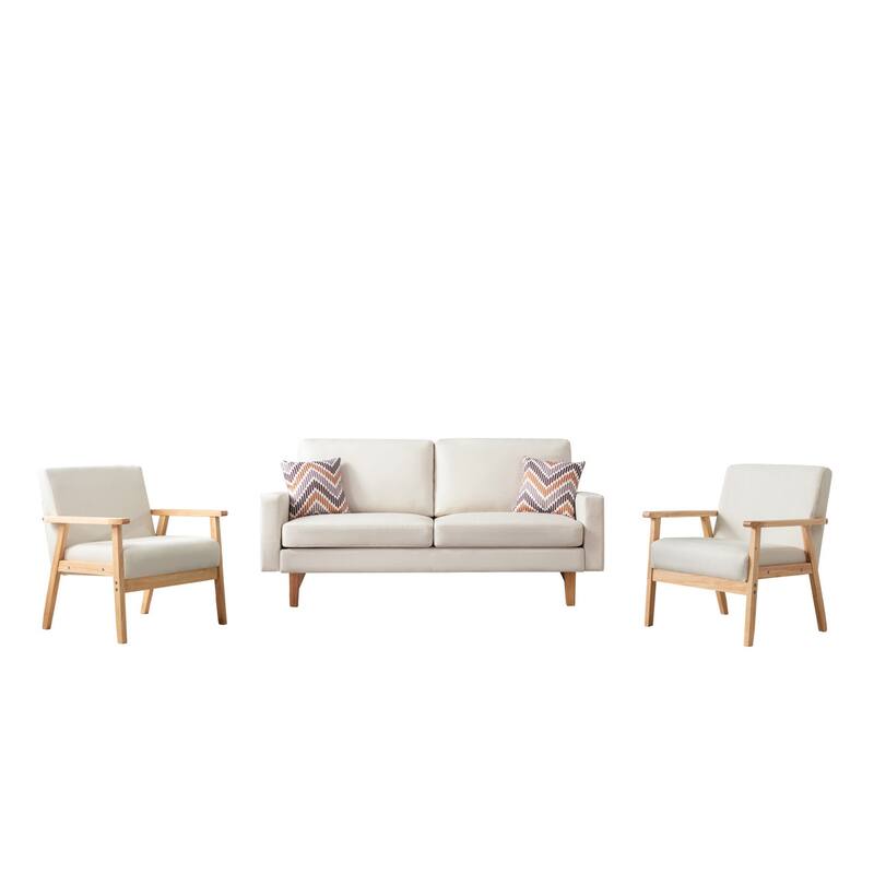 Linen Sofa and 2 Chairs with 2 Throw Pillows