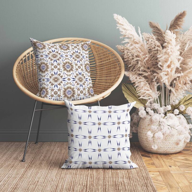 Batik Bliss Faux Suede Reversible Throw Pillow Brown and Blue