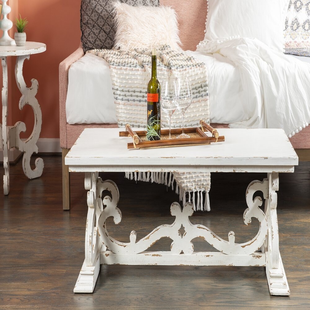 Renck Shabby Chic Coffee Table, White with Rub Through - as show