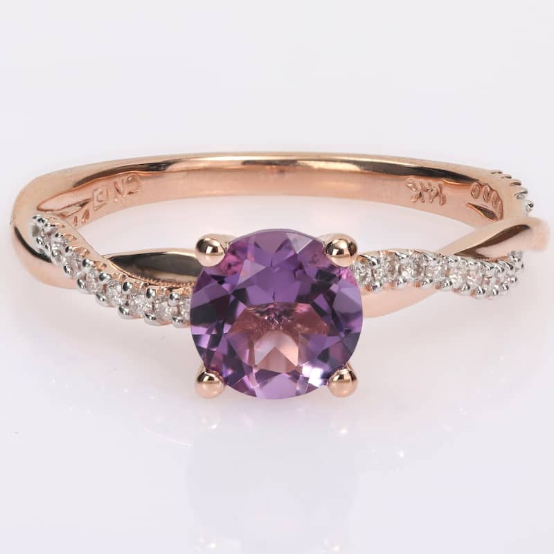 Miadora Amethyst and 1/6ct TDW Diamond Crossover Birthstone Ring in 14k Rose Gold