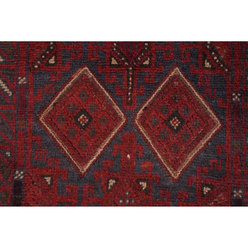 Hand Knotted Oriental 100% Wool Carpet Traditional Tribal Red Balouch Runner Rug - 8' 6'' X 2' 1''