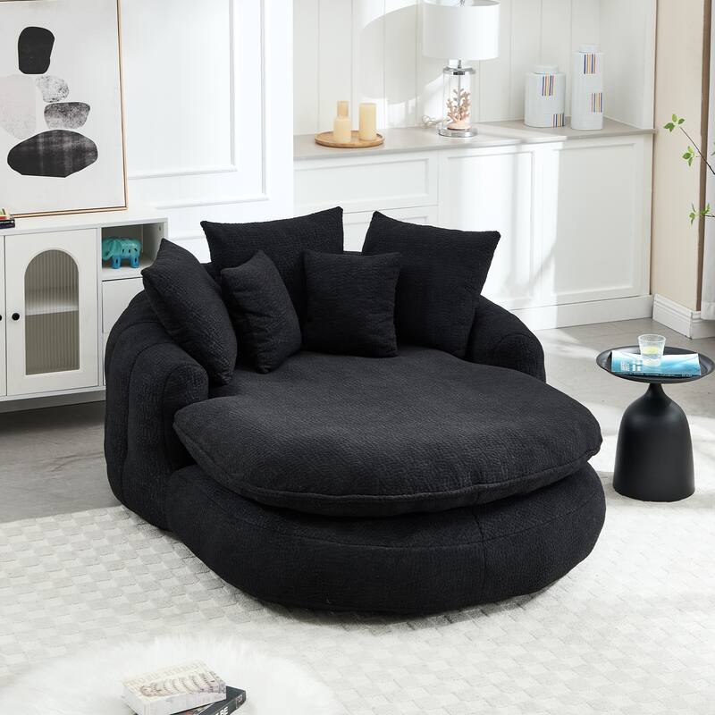 Oversized Oval Upholstered Bean Bag Sofa, Lazy Sofa with 3 Large Pillows and 2 Small Pillows, Wrap Around Backrest