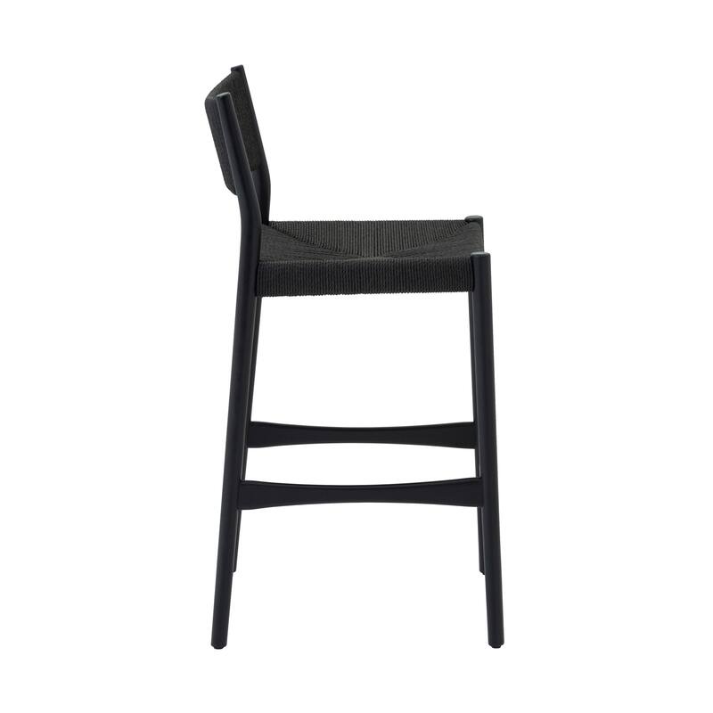 Erie Solid Wood and Woven Paper Cord Bar or Counter Height Chair Bar Stool