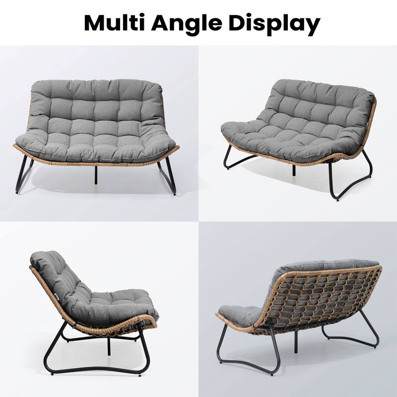 All-Weather Papasan PE Rattan Chair Single Loveseat Sets with Cushion For Indoor Outdoor