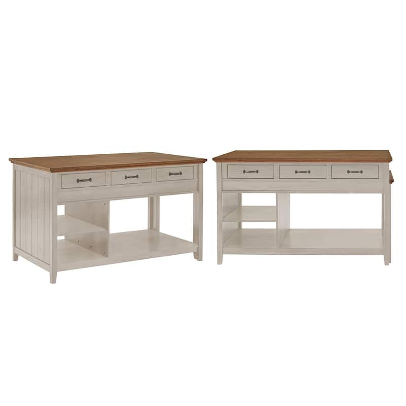Ronda Two-Tone Antique Finish Extendable Kitchen Island with 3 Drawers - Antique White