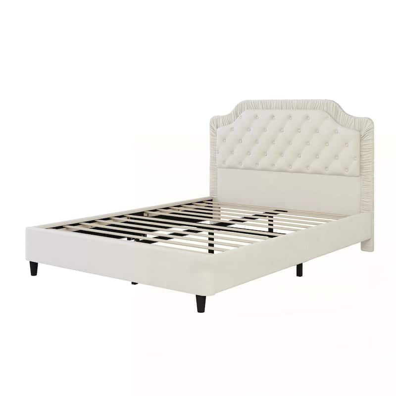 Upholstered Bed with Ruched and Button Tufted Headboard
