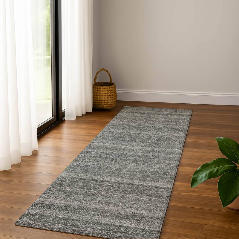 Premium Washable Super Soft Boho Stripes Mayfield Rug - Pewter - 2'3" x 7'6"