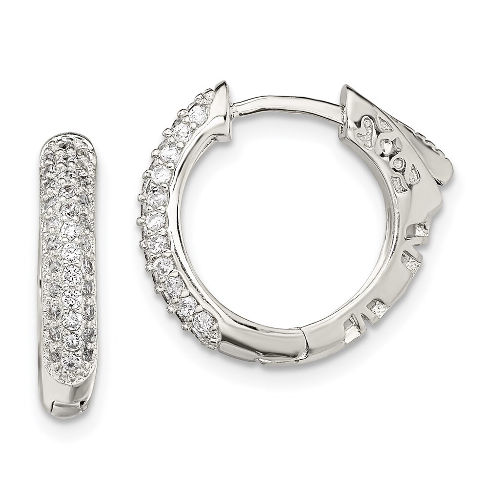 925 Sterling Silver Cubic Zirconia In and Out Hinged Hoop Earrings for Women L-18 mm, W-20 mm 