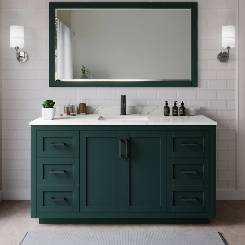 Wyndham Collection WCF292966S-QTZ-UNSM58 Miranda 66" Free Standing - Green / Giotto Quartz Top / Matte Black Hardware