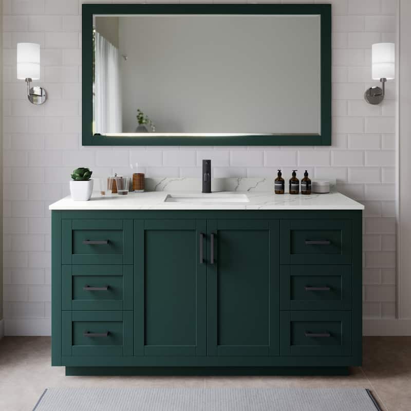 Wyndham Collection WCF292966S-QTZ-UNSMXX Miranda 66" Free Standing - Green / Giotto Quartz Top / Matte Black Hardware