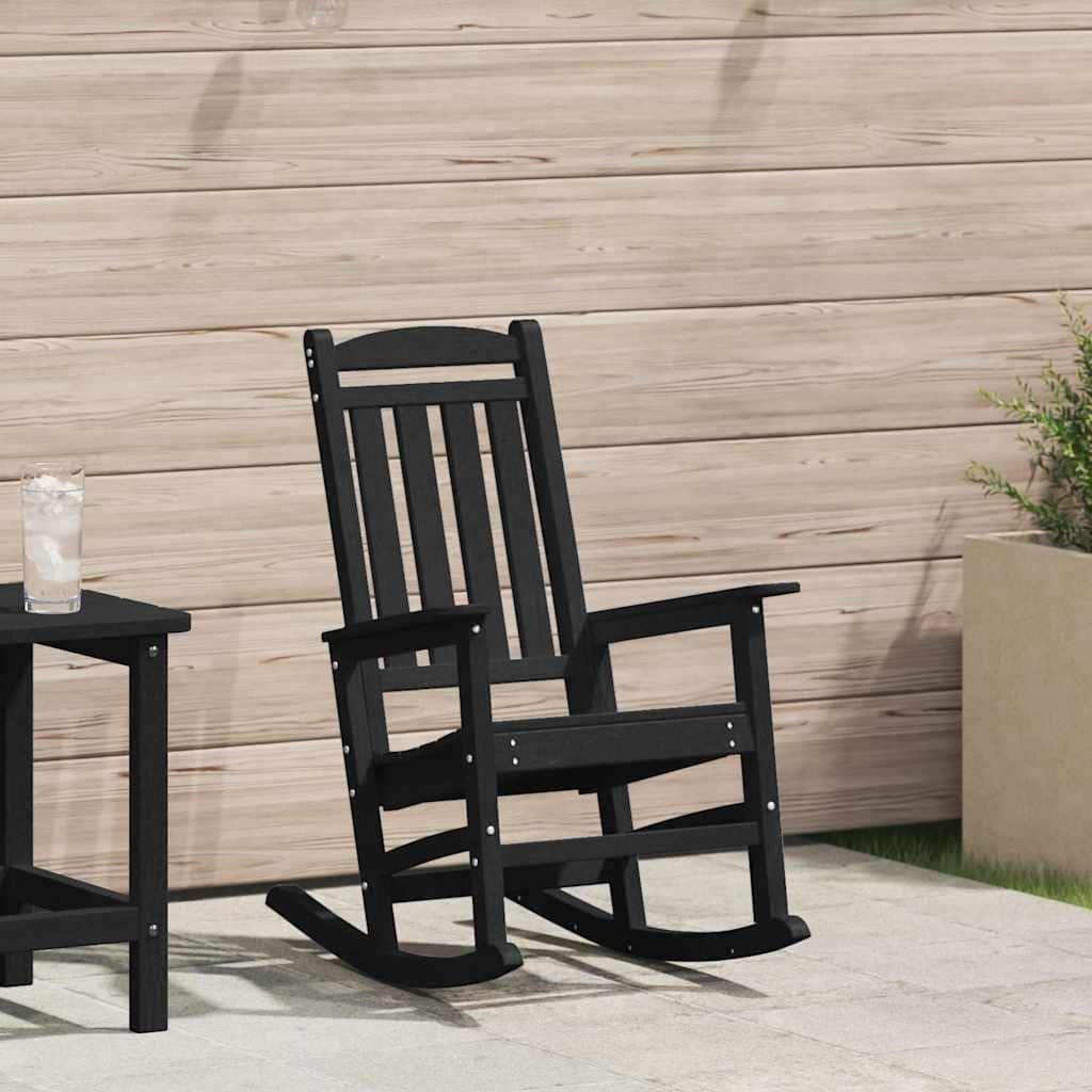 vidaXL Garden Rocking Chair Black 70 x 92 x 108cm HDPE - 27.6 x 36.2 x 42.5 in