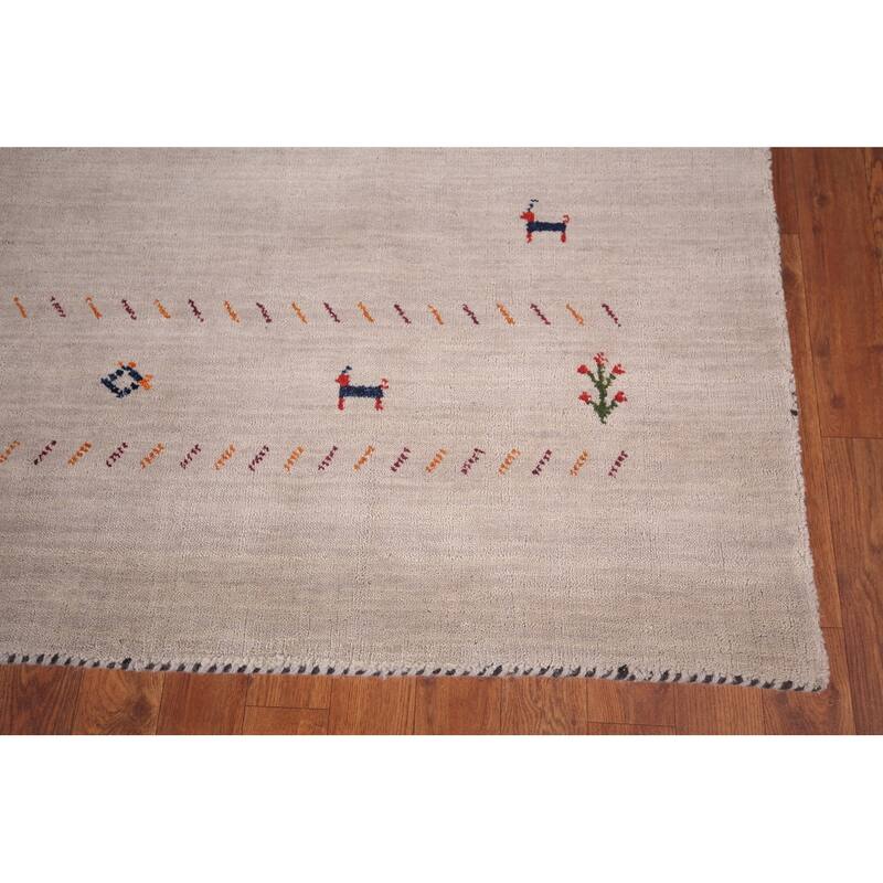 Little Animals Design Gabbeh Indian Area Rug Hand-Knotted Wool Carpet - 6'7"x 9'7"