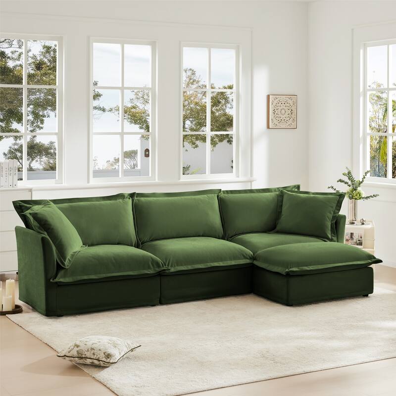 120" Oversized Sectional Sofa Couch w/ Removable Ottoman & 2 Pillows
