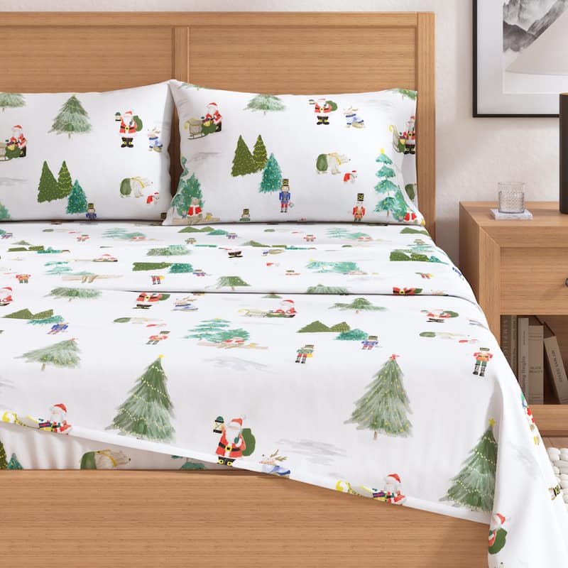 Linery & Co. Christmas Turkish Cotton Double-Brushed Flannel Bed Sheet Set