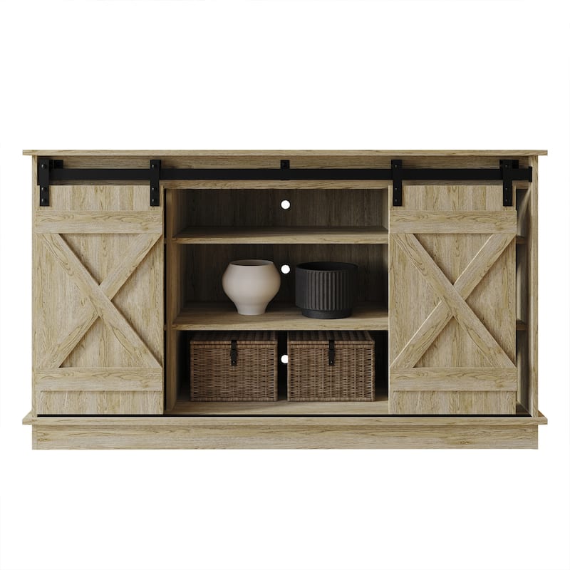 CraftPorch Vintage Style with X-shaped Metal Glides Doors Sideboard - Sanremo Light Oak