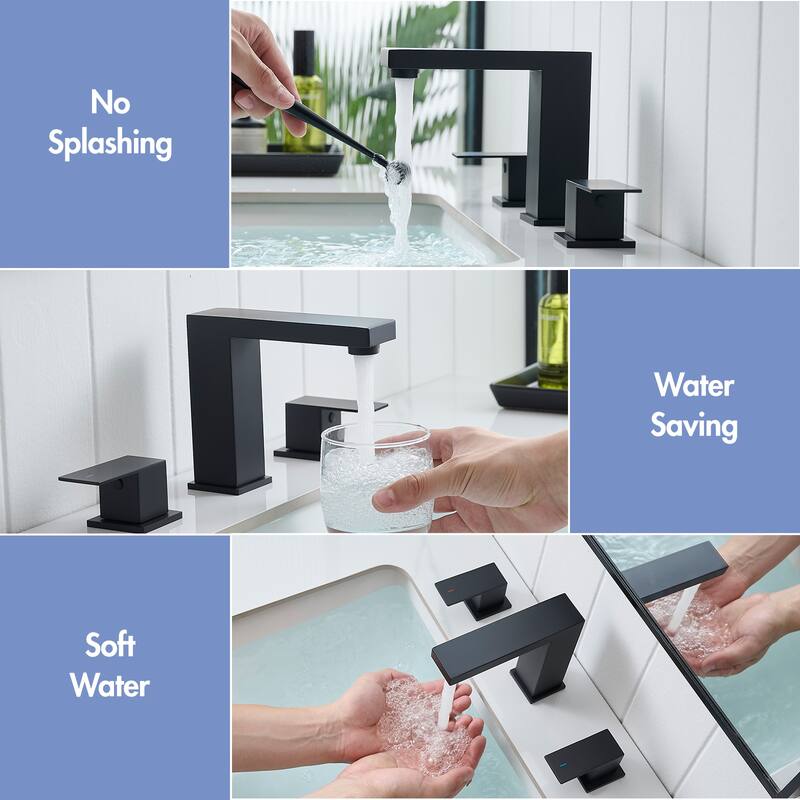 Bathroom Stainless Steel Faucets for Sink 3 Hole 8 inch Widespread Bathroom Sink Faucet Double Lever Handle Faucet with Hose