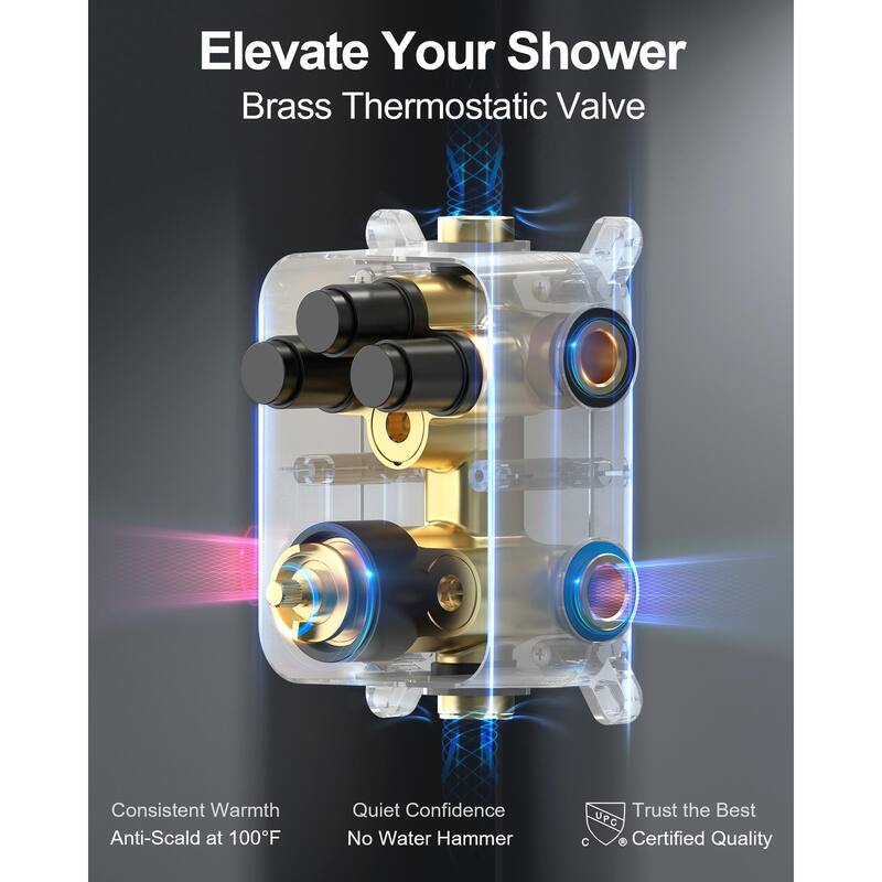 GRANDJOY 12" Rainfall & 6" Dual Shower System with 2-Handle Waterfall Faucet Set Combo Kit