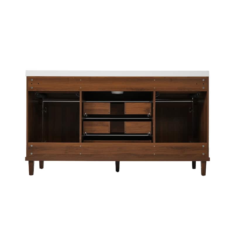 Christopher Knight Home - Emery 60" Bathroom Vanity with SMC Sink, Natural Finish for Modern Large Storage Cabinet