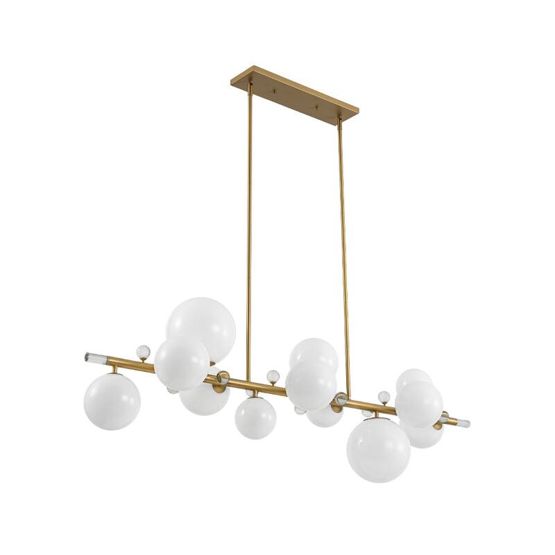 Mid-Century Luxe Milky Glass Globe Linear Chandelier Crystal Accents