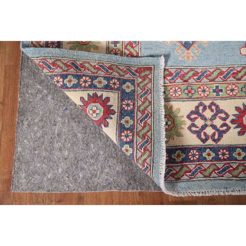 Hand Knotted Oriental 100% Wool Carpet Traditional Geometric Navy Blue & Blues Kazak Area Rug - 10' 0'' X 6' 9''