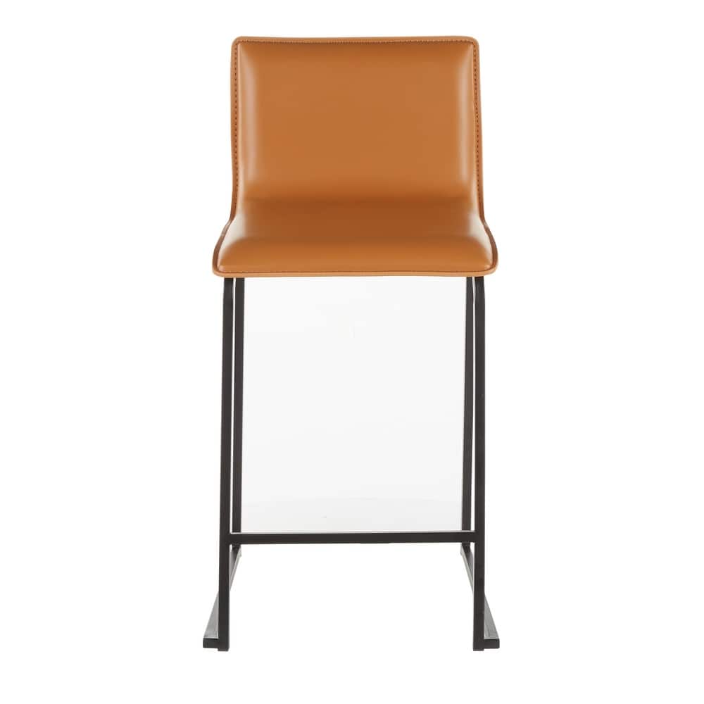 Porch & Den Mara Upholstered Counter Stool in Black Metal (Set of 2)