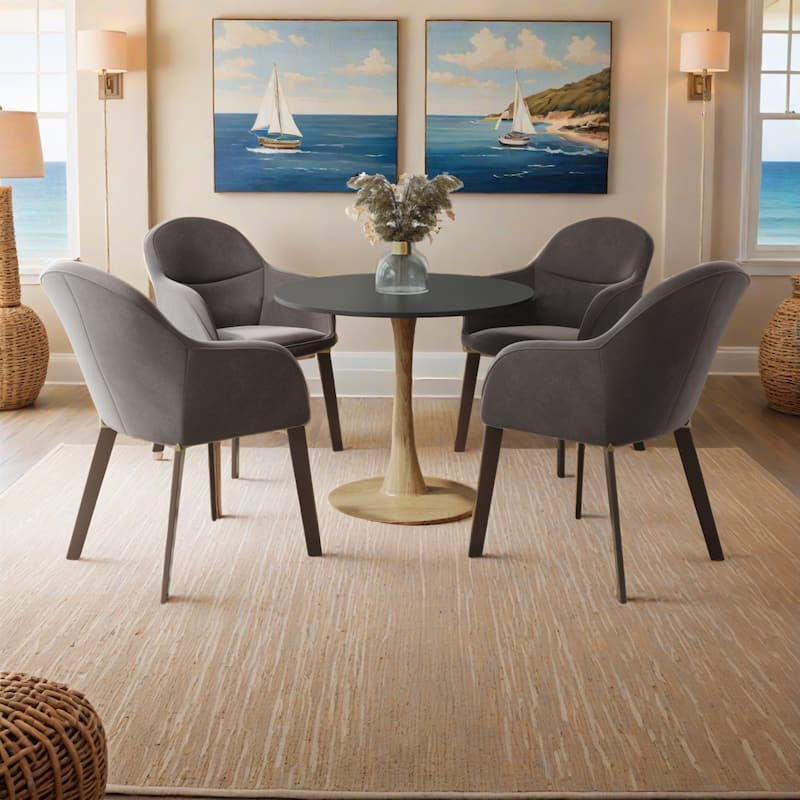 Bristol 24" Round Dining Table with MDF Top and Natural Wood Steel Pedestal Base for Modern Kitchen and Dining Room