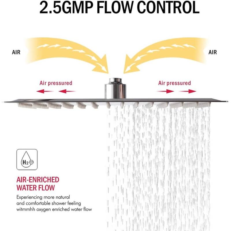 12-inch Polish Brushed Nickel Solid Square Ultrathin Rainfall Shower Head with Silicone Nozzle