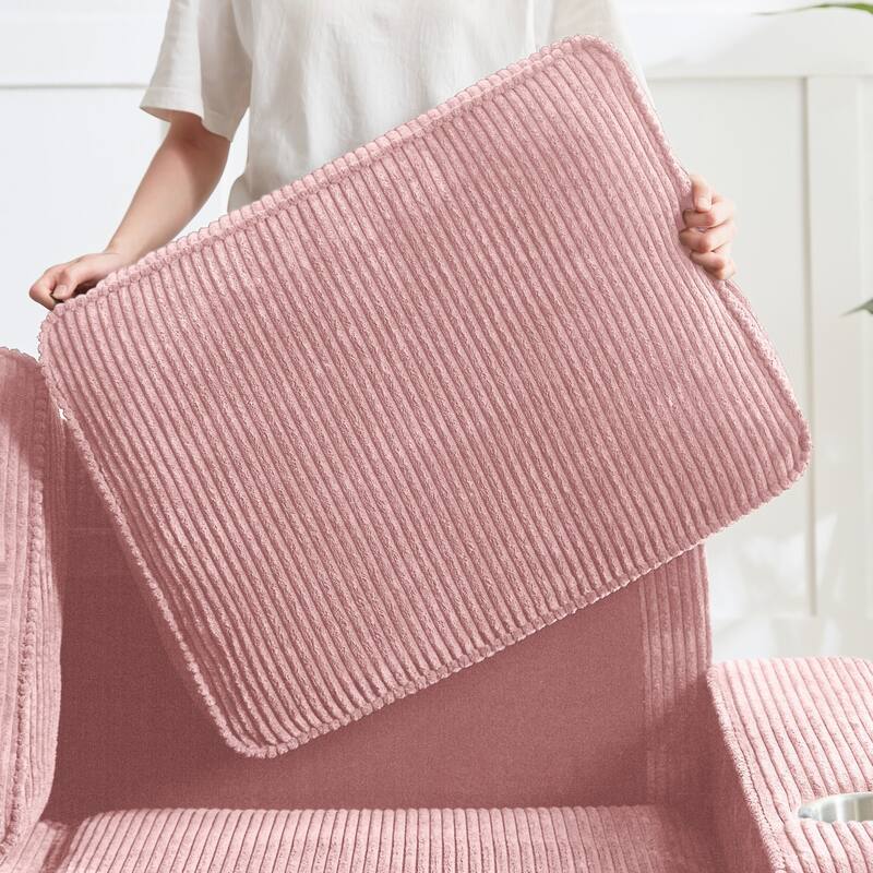 83.86" Corduroy Fabric 3-Seater Sofa with Cup Holders