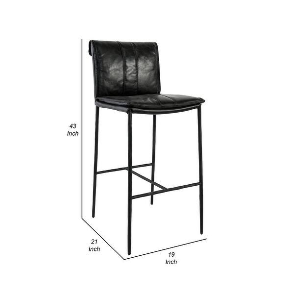 Iva 31 Inch Bar Stool Chair, Padded, Rolled Back, Black Top Grain Leather Bed Bath & Beyond