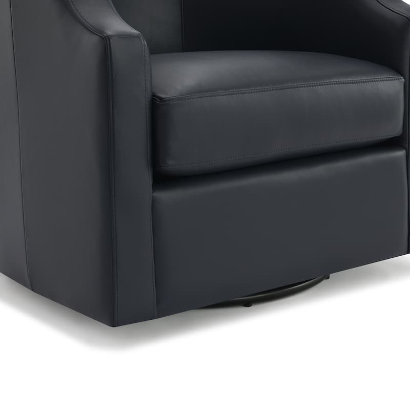 Everette Midnight Blue Top Grain Leather Swivel Glider Barrel Chair by Greyson Living