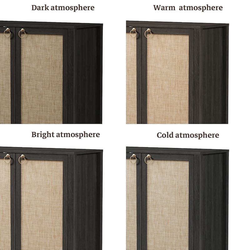 Rattan - Doors Shoes Cabinet with Adjustable Interior