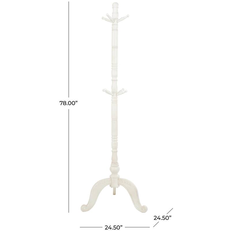 Wood 7 or 8 Hanger Coat Rack with Scrolled Feet and Leaf Carvings - Black or White - Roche River Decor