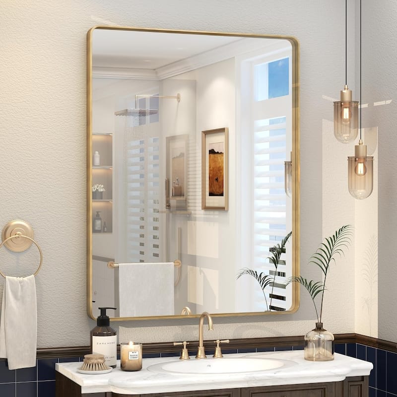 Aluminum alloy Framed Tempered Glass Wall Bathroom Vanity Mirror - 36" x 28" - Gold