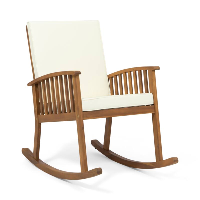 Cusp Barn Acacia Wood Design Resistant Reclining Rocking Chair, Durable Hardwood Heavy Frame With Rocking Feature